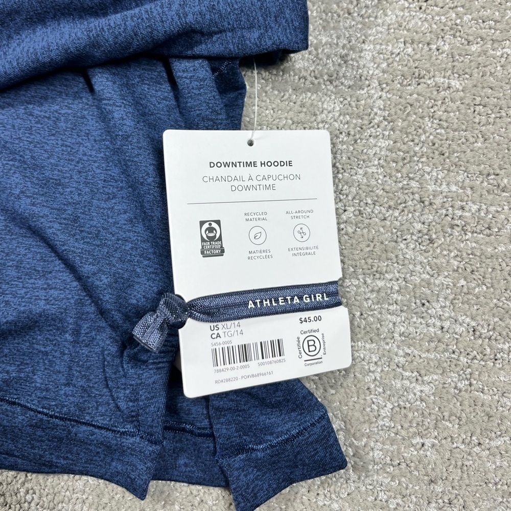 Athleta Girls Downtime Hoodie Crop Soft Hood Nora Heather Blue NWT Sz XL - Picture 7 of 7